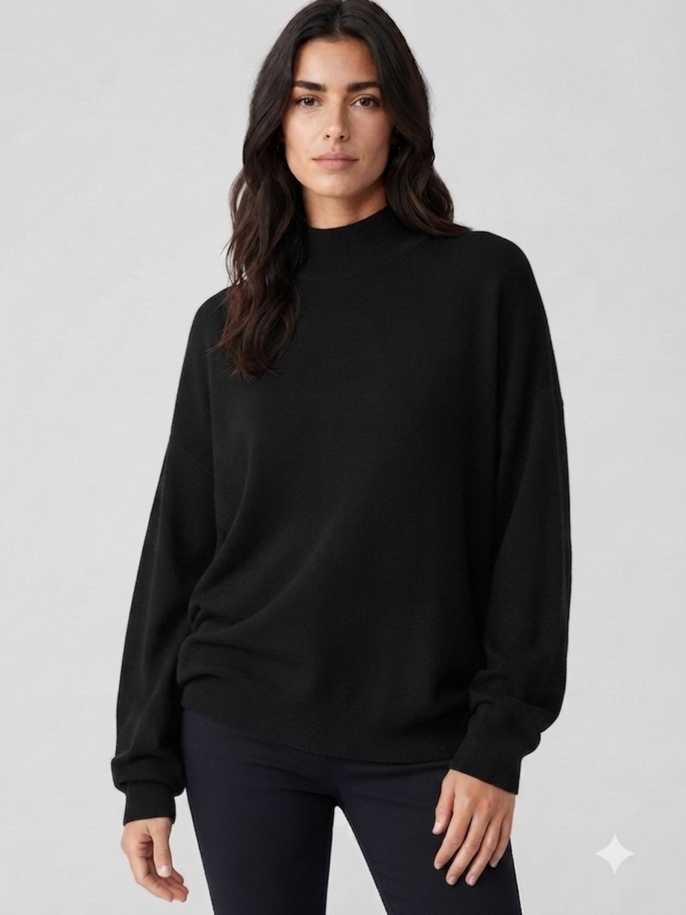 Women's Black Mock Neck Sweater - Timeless Layering Piece.85%bamboo 15%cashemera